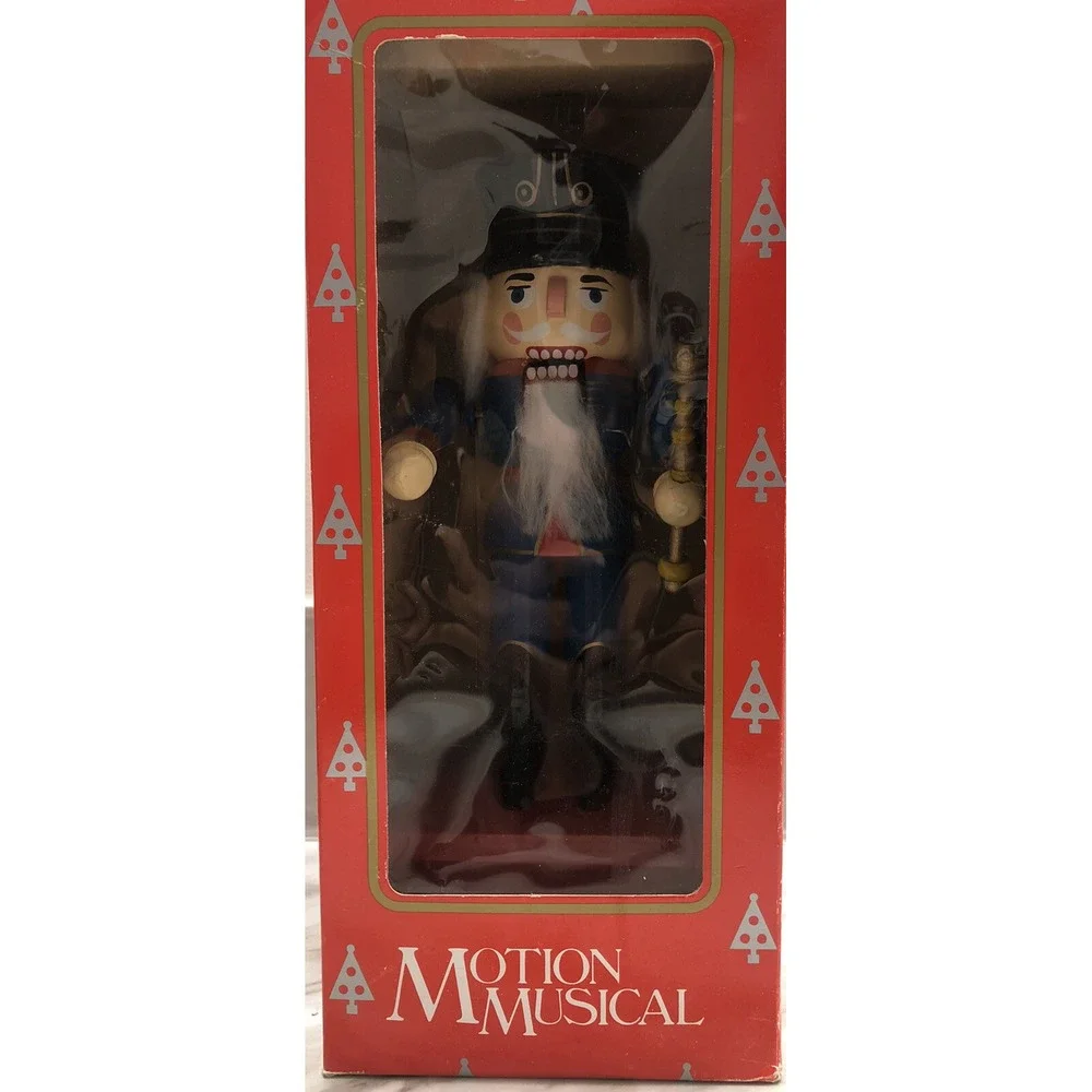Wooden Musical Motion Nutcracker Toy Solider Christmas Vintage